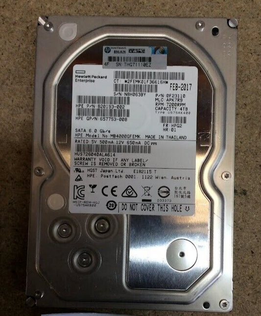 HPE 4TB Desktop 3.5" HDD SATA MB4000GFEMK Hard Disk Drive Silver Au Stock