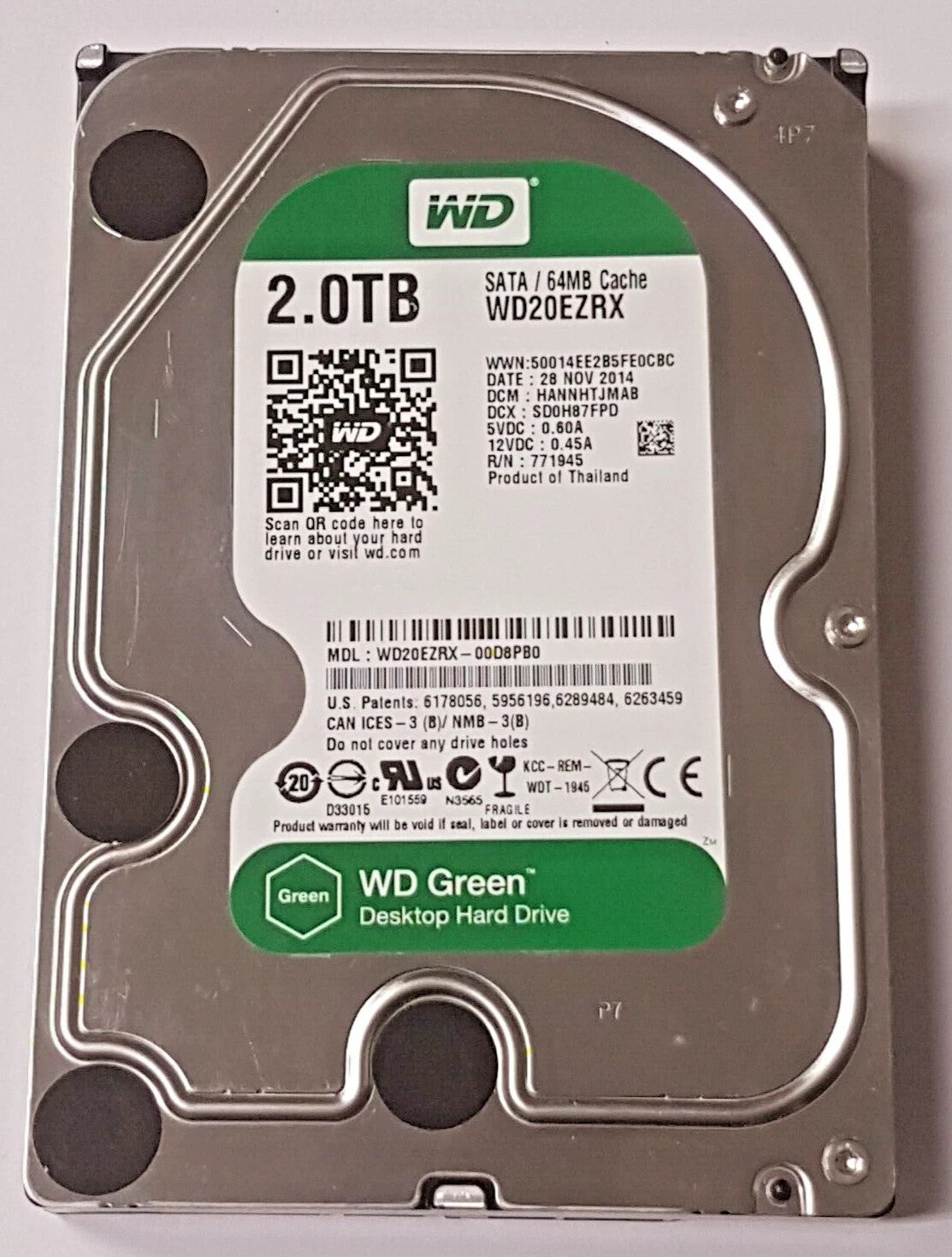 Western Digital 2TB 3.5" SATA 64MB Hard Disk Drive 5.4K RPM WD20EZRX-00D8PB0