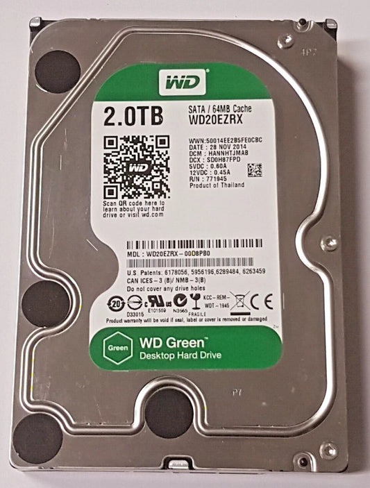 Western Digital 2TB 3.5" SATA 64MB Hard Disk Drive 5.4K RPM WD20EZRX-00D8PB0