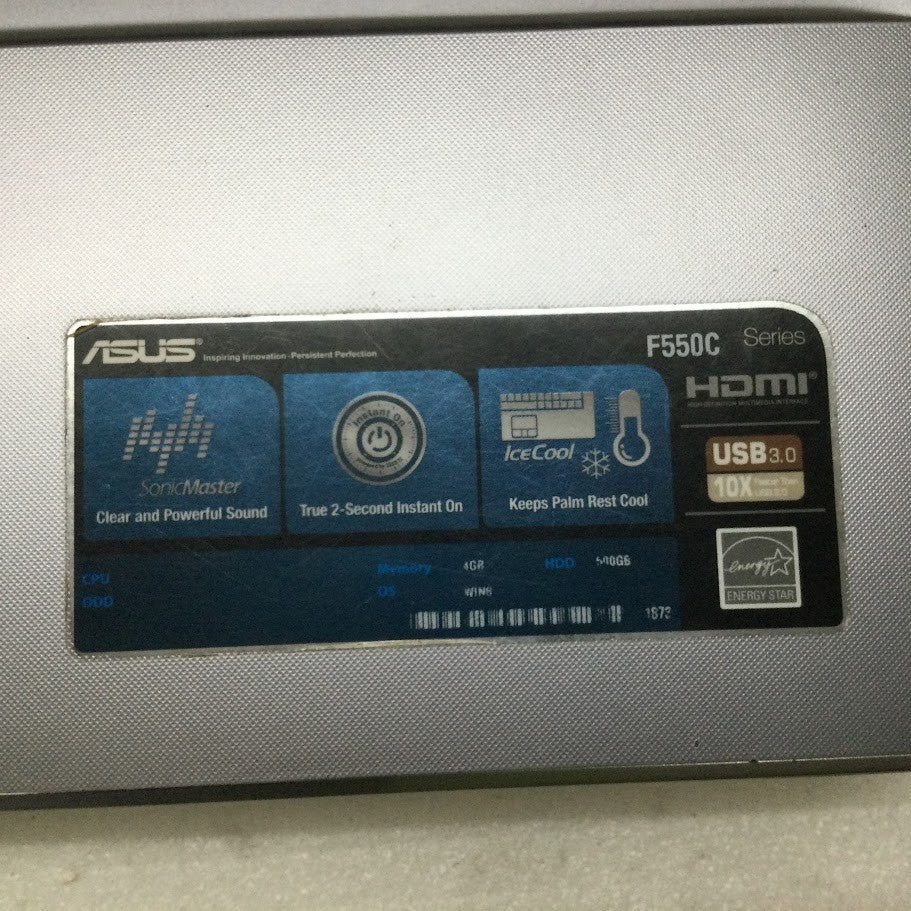 Asus F550C Laptop 15.6'' i3-3217U 4GBRAM 500GB HDMI VGA USB3.0 Black Au Stock A-