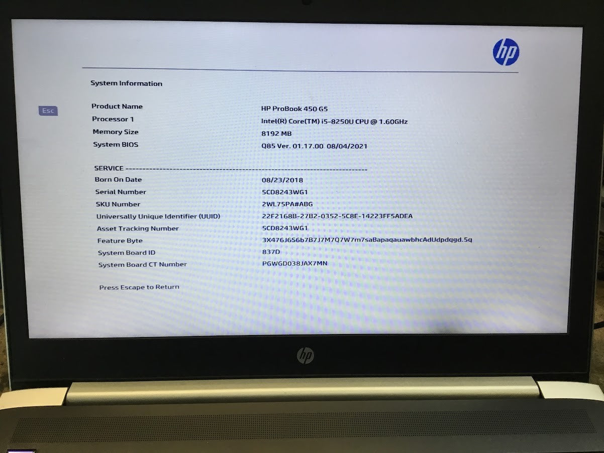 HP ProBook 450 G3 Laptop 15.6" i5-8250U 8GBRAM 256GBSSD HDMI VGA Win11 Black B