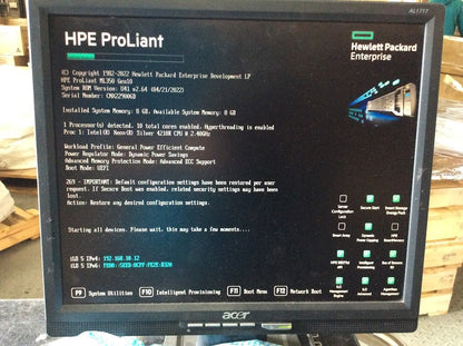 HP ProLiant ML350 G10 Tower Server 1x Xeon Silver 4210r 8GB RAID +2x 800w PSU A-